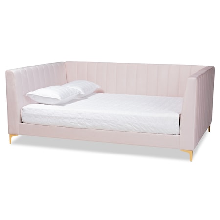 Baxton Studio Oksana Modern Glam and Luxe Light Pink Velvet Fabric and Gold Finished Queen Size Daybed 174-10986-Zoro